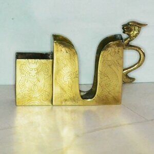 Vintage Brass Cigarette Pack And Lighter Holder Stamped China Desk Side Table